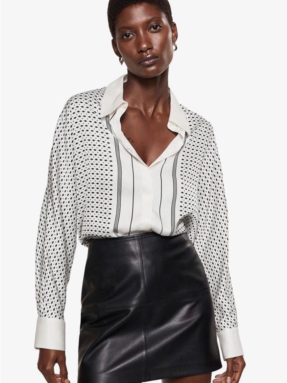 Mango Black & White Patterned Button-Down Shirt